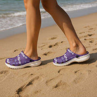 Purple Hawaii Palm Tree Hibiscus Clogs Shoes Fantasy Summer Vibe