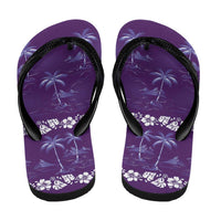 Purple Hawaii Palm Tree Hibiscus Flip Flops Fantasy Summer Vibe