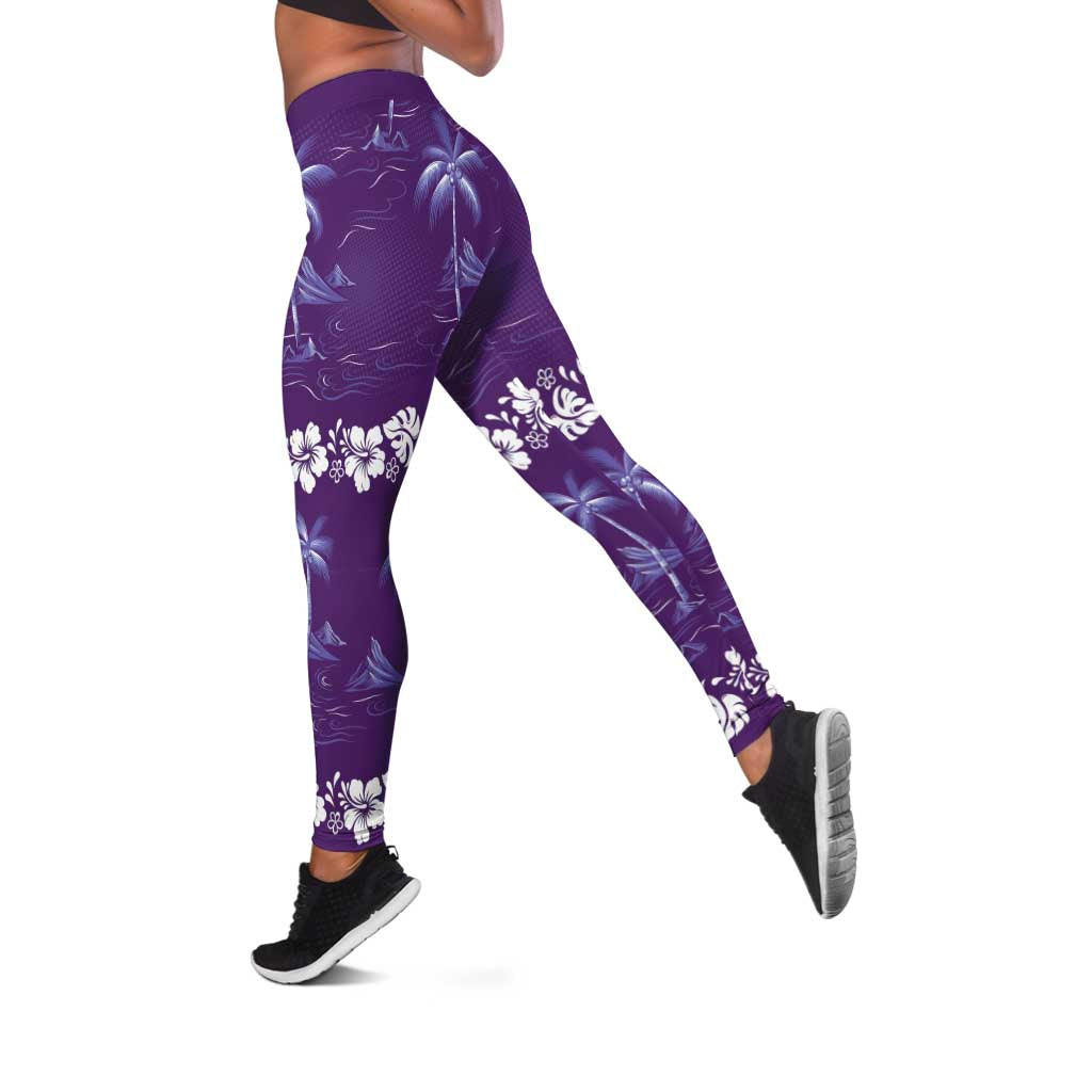 Purple Hawaii Palm Tree Hibiscus Leggings Fantasy Summer Vibe