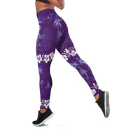 Purple Hawaii Palm Tree Hibiscus Leggings Fantasy Summer Vibe