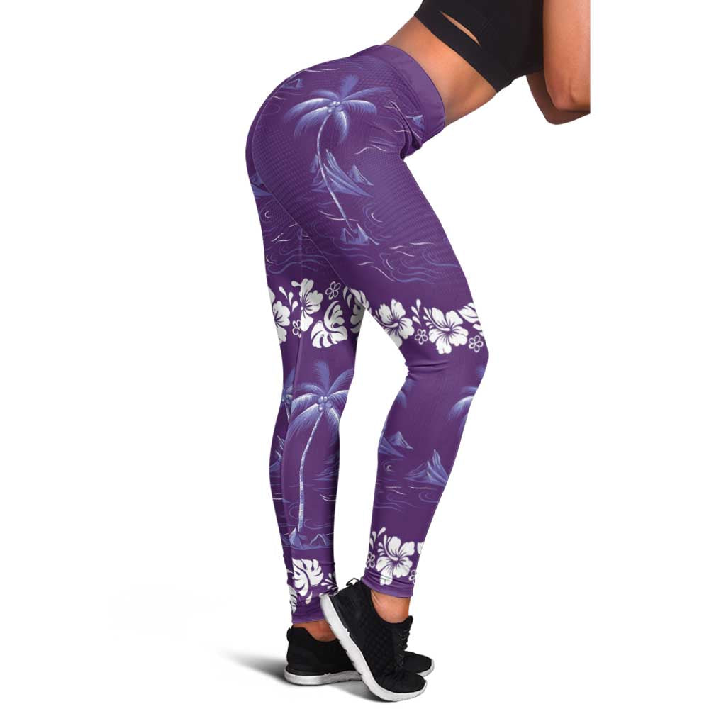 Purple Hawaii Palm Tree Hibiscus Leggings Fantasy Summer Vibe