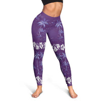 Purple Hawaii Palm Tree Hibiscus Leggings Fantasy Summer Vibe