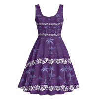 Purple Hawaii Palm Tree Hibiscus Midi Dress Fantasy Summer Vibe