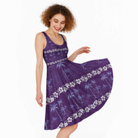 Purple Hawaii Palm Tree Hibiscus Midi Dress Fantasy Summer Vibe