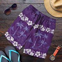 Purple Hawaii Palm Tree Hibiscus Shorts for Men Fantasy Summer Vibe
