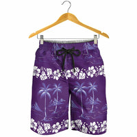 Purple Hawaii Palm Tree Hibiscus Shorts for Men Fantasy Summer Vibe