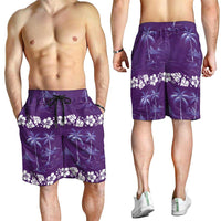 Purple Hawaii Palm Tree Hibiscus Shorts for Men Fantasy Summer Vibe