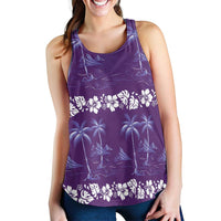 Purple Hawaii Palm Tree Hibiscus Women Racerback Tank Fantasy Summer Vibe