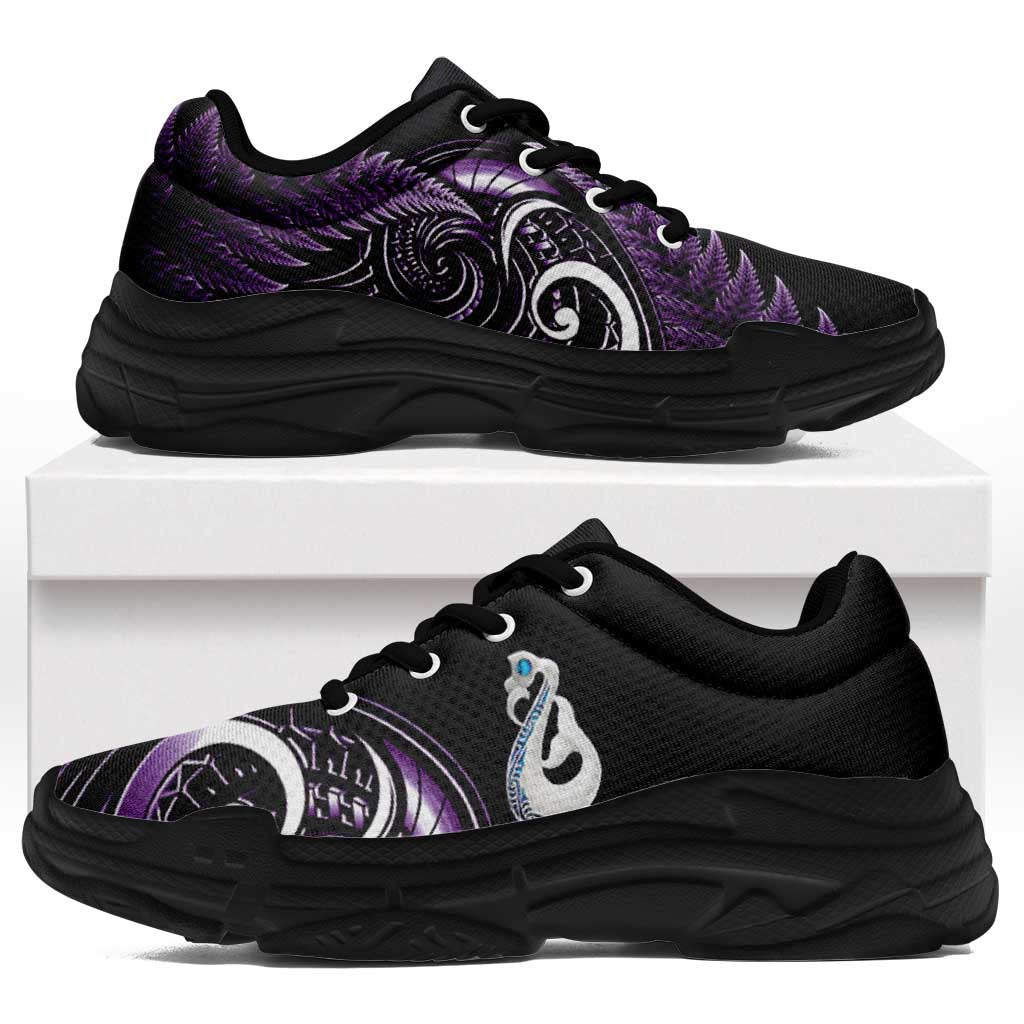 Purple New Zealand Chunky Sneakers Aotearoa Silver Fern With Manaia Maori Unique