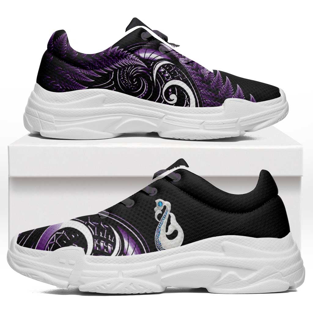 Purple New Zealand Chunky Sneakers Aotearoa Silver Fern With Manaia Maori Unique