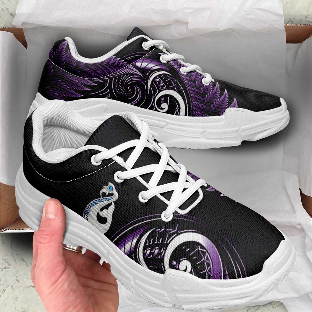 Purple New Zealand Chunky Sneakers Aotearoa Silver Fern With Manaia Maori Unique