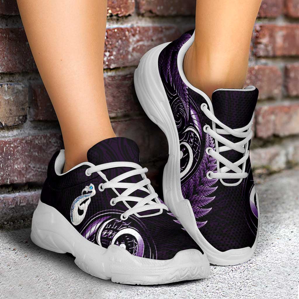 Purple New Zealand Chunky Sneakers Aotearoa Silver Fern With Manaia Maori Unique