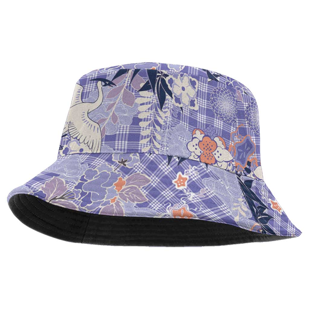 Purple Palaka Crane and Flowers Bucket Hat Japan Heritage Spirit - Polynesian Pride