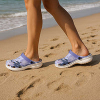 Purple Palaka Crane and Flowers Clogs Shoes Japan Heritage Spirit - Polynesian Pride