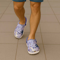 Purple Palaka Crane and Flowers Clogs Shoes Japan Heritage Spirit - Polynesian Pride