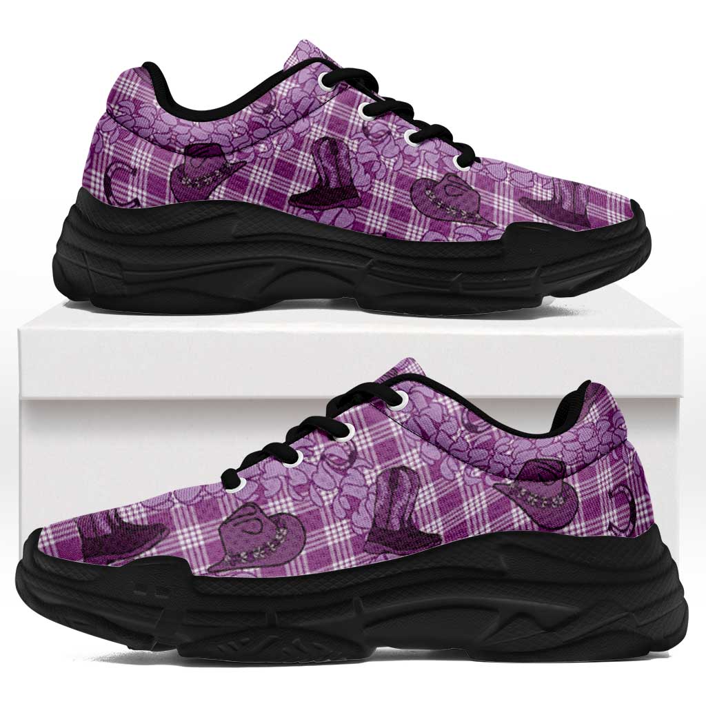 Purple Palaka Hawaii Cowboy Chunky Sneakers Puakenikeni Lei Paniolo Papale Seamless Vibes - Polynesian Pride