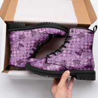 Purple Palaka Hawaii Cowboy Leather Boots Puakenikeni Lei Paniolo Papale Seamless Vibes - Polynesian Pride