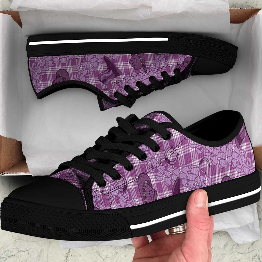 Purple Palaka Hawaii Cowboy Low Top Shoes Puakenikeni Lei Paniolo Papale Seamless Vibes - Polynesian Pride