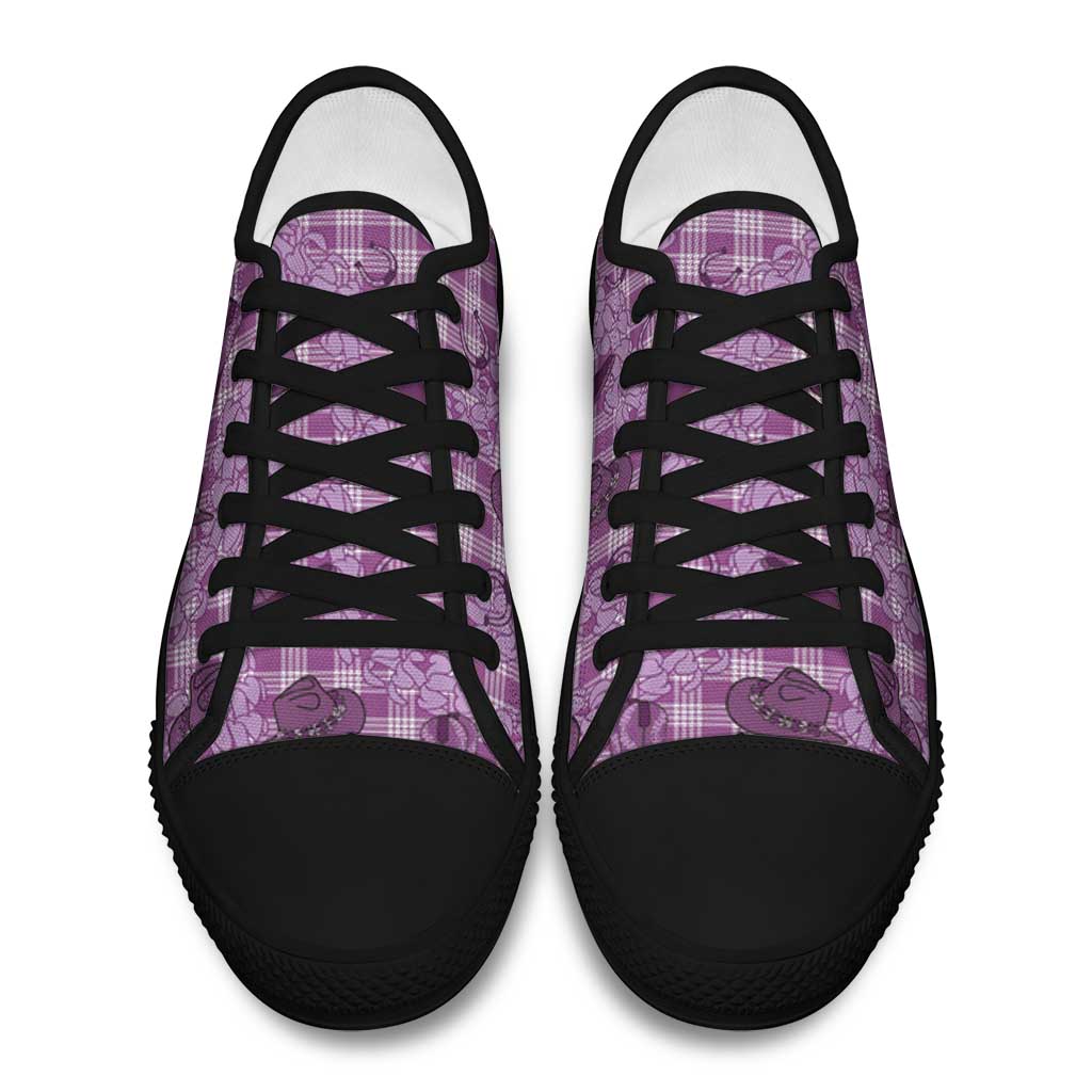 Purple Palaka Hawaii Cowboy Low Top Shoes Puakenikeni Lei Paniolo Papale Seamless Vibes - Polynesian Pride