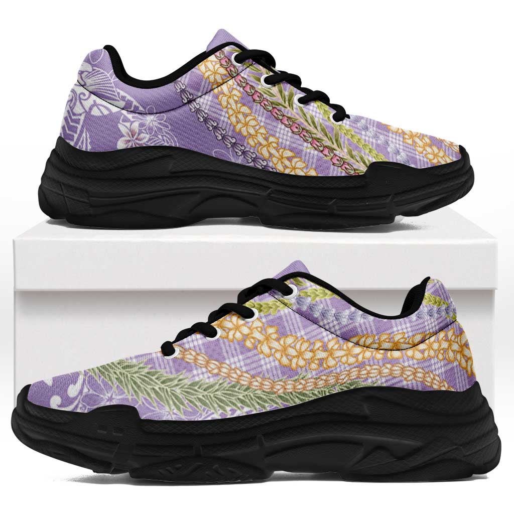 Purple Palaka Hawaii Leis Chunky Sneakers Hawaiian-plaid Elegant Tropical Vibes