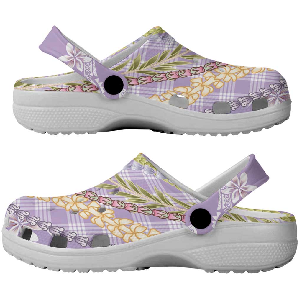 Purple Palaka Hawaii Leis Clogs Shoes Hawaiian-plaid Elegant Tropical Vibes - Polynesian Pride