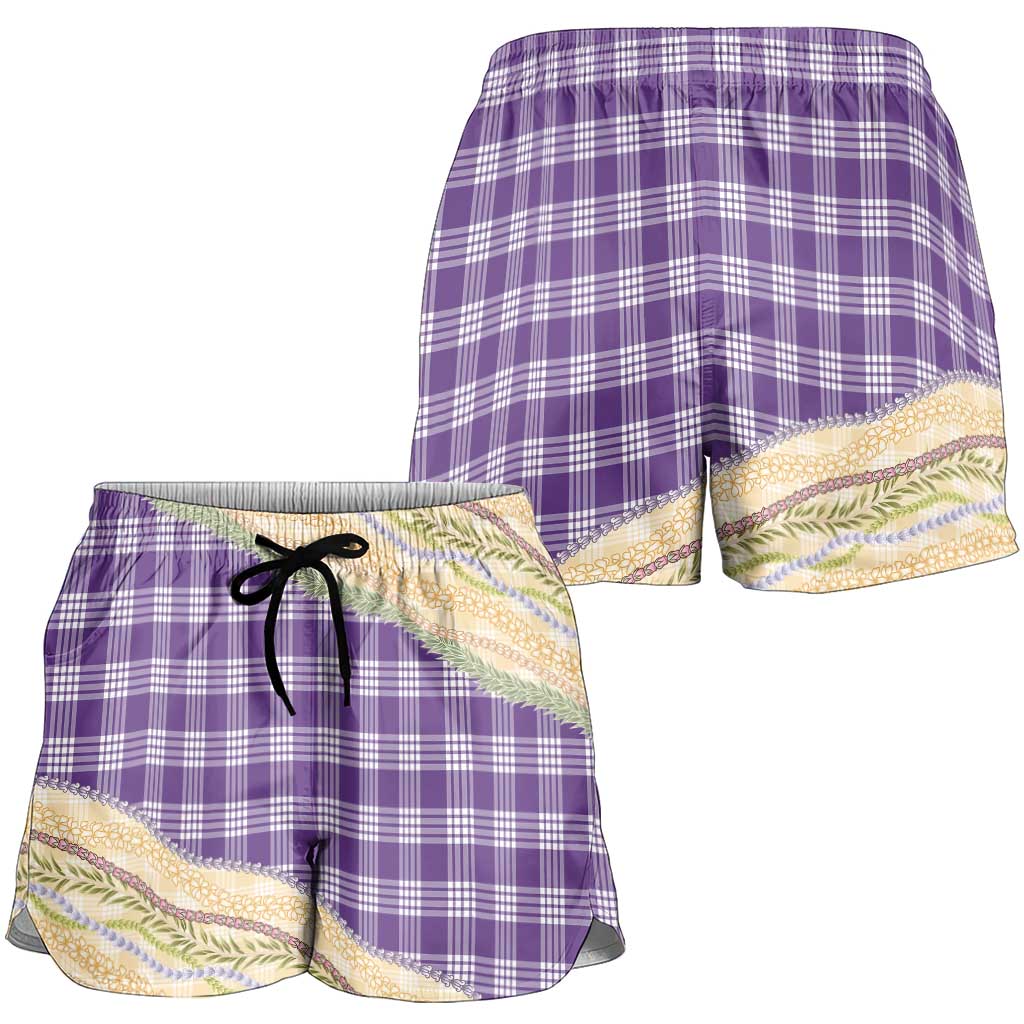 Purple Palaka Hawaii Leis Elegant Vibes Shorts for Women