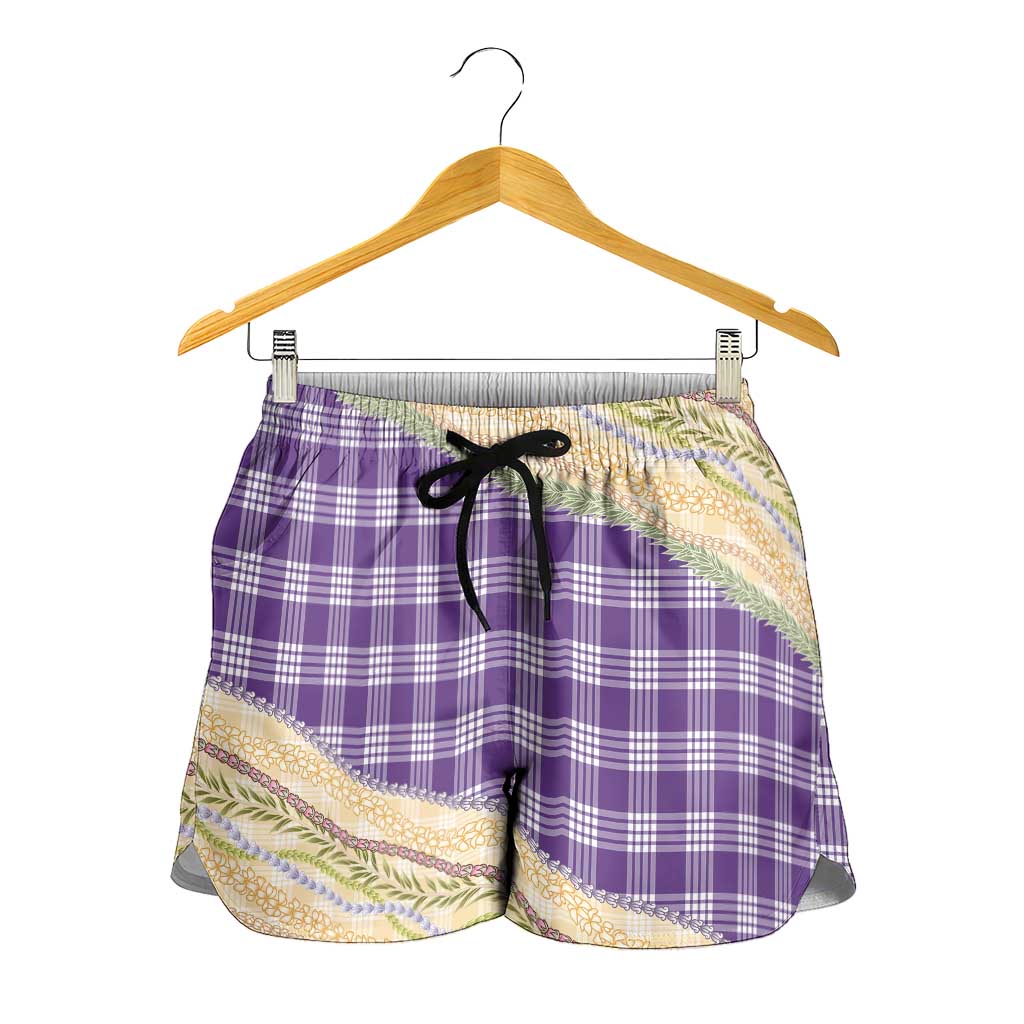 Purple Palaka Hawaii Leis Elegant Vibes Shorts for Women