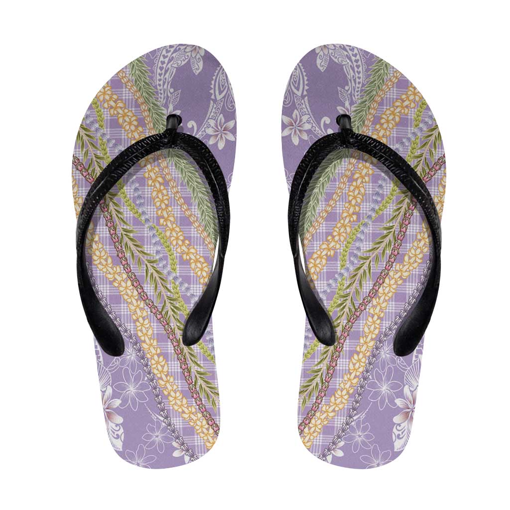 Purple Palaka Hawaii Leis Flip Flops Hawaiian-plaid Elegant Tropical Vibes - Polynesian Pride