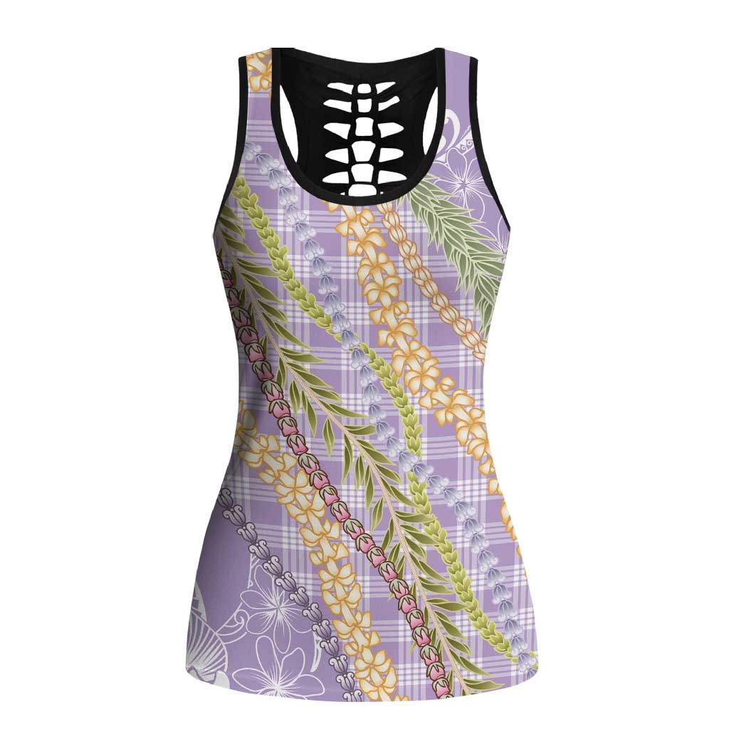 Purple Palaka Hawaii Leis Hollow Tank Top Hawaiian-plaid Elegant Tropical Vibes - Polynesian Pride
