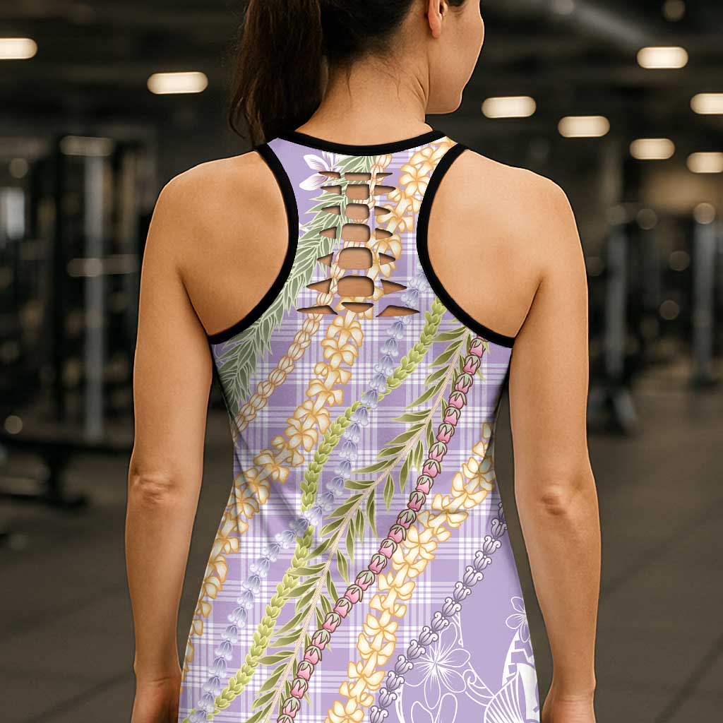 Purple Palaka Hawaii Leis Hollow Tank Top Hawaiian-plaid Elegant Tropical Vibes - Polynesian Pride