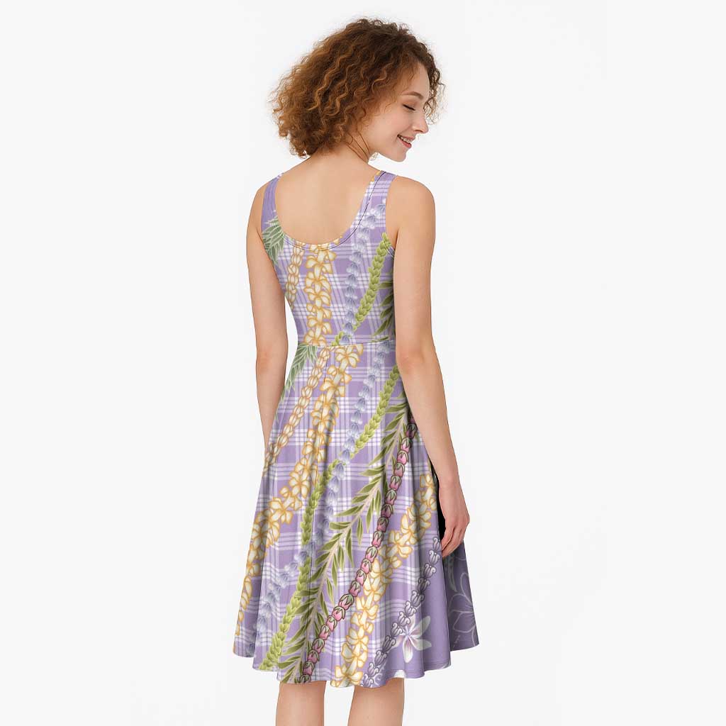 Purple Palaka Hawaii Leis Midi Dress Hawaiian-plaid Elegant Tropical Vibes - Polynesian Pride