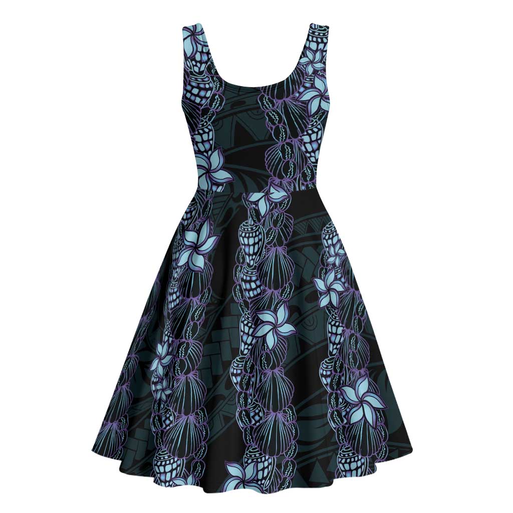Purple Paradise Hawaii Shell Lei Midi Dress Hawaiian Sunrise Shell Hebrew Cone Plumeria - Polynesian Pride
