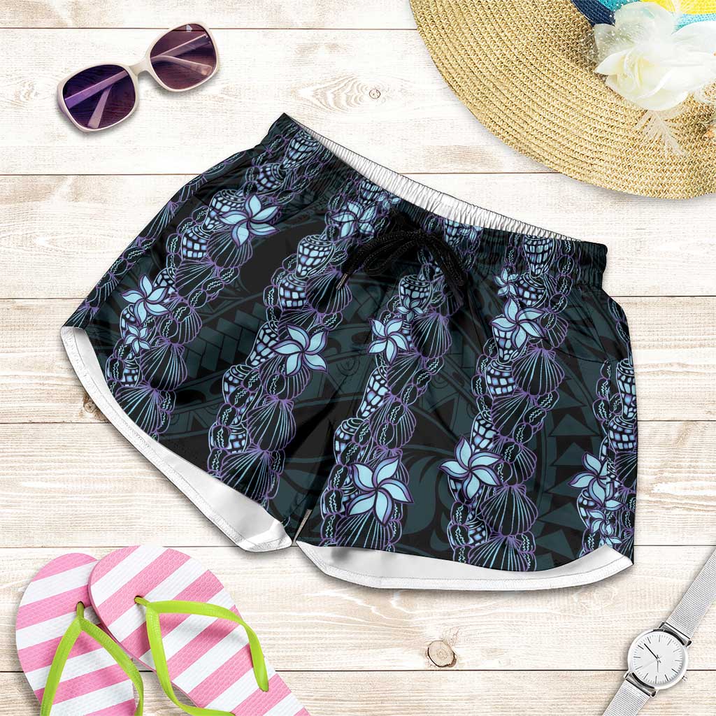 Purple Paradise Hawaii Shell Lei Shorts for Women Hawaiian Sunrise Shell Hebrew Cone Plumeria - Polynesian Pride