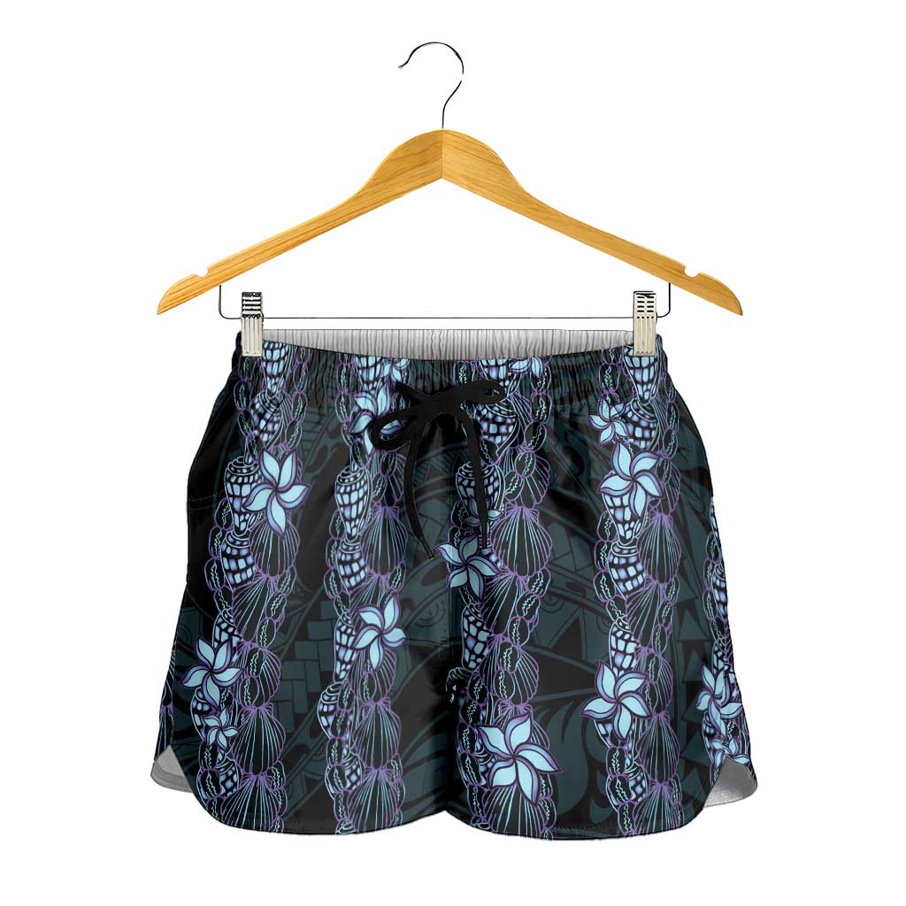 Purple Paradise Hawaii Shell Lei Shorts for Women Hawaiian Sunrise Shell Hebrew Cone Plumeria - Polynesian Pride