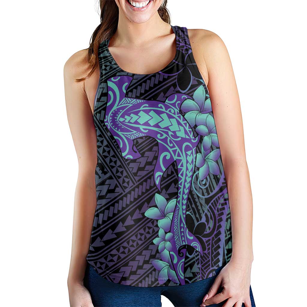 Purple Paradise Hawaii Women Racerback Tank Hammerhead Shark Tattoo Curve Polynesian - Polynesian Pride