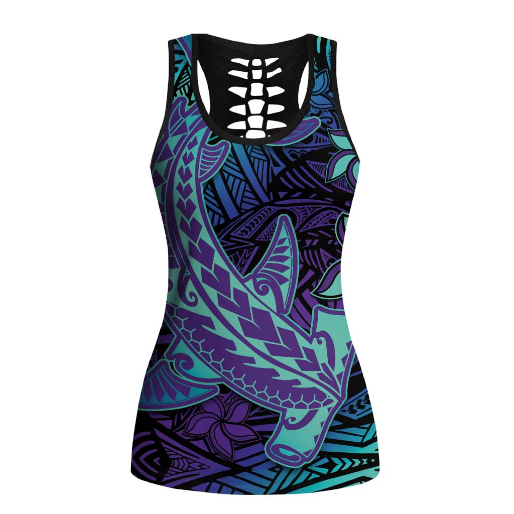 Purple Paradise Hawaiian Tribal Hammerhead Shark Hollow Tank Top - Polynesian Pride