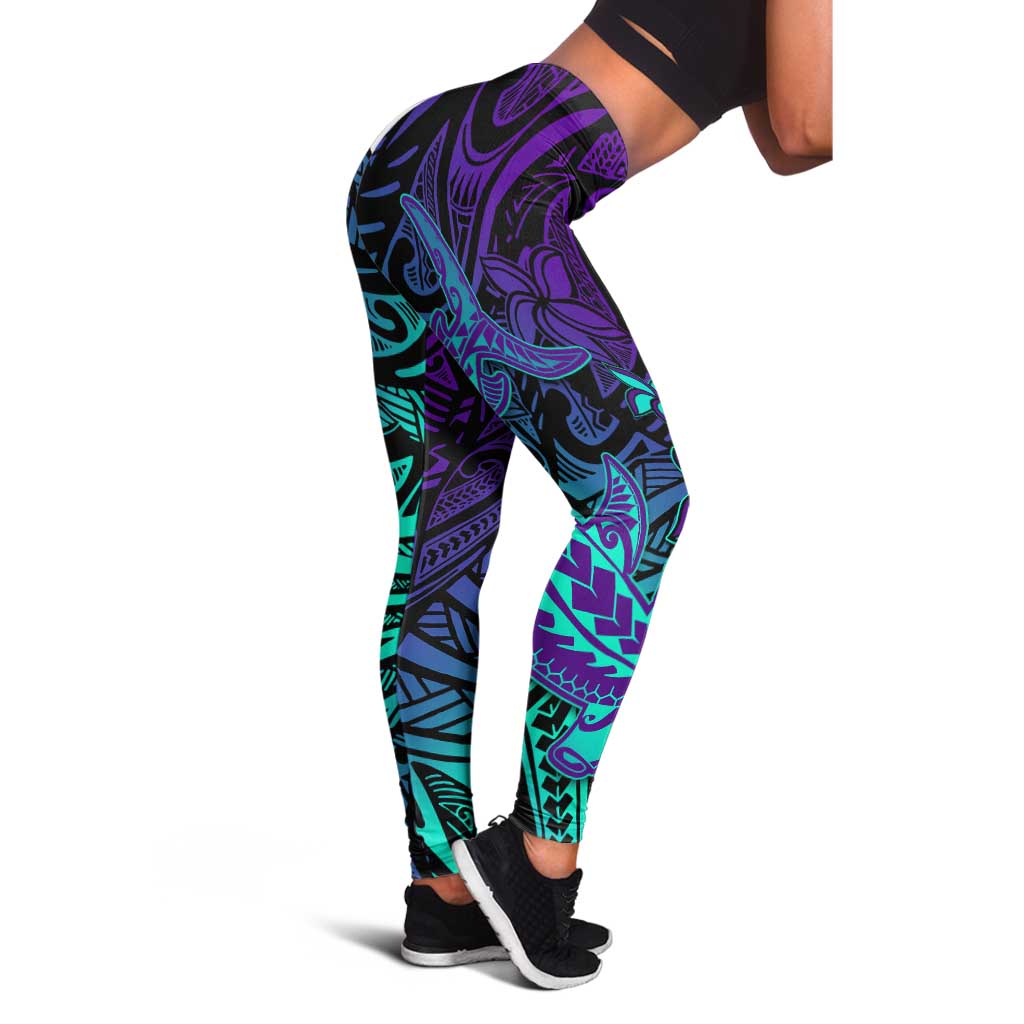 Purple Paradise Polynesian Leggings Hawaiian Tribal Hammerhead Shark LT14