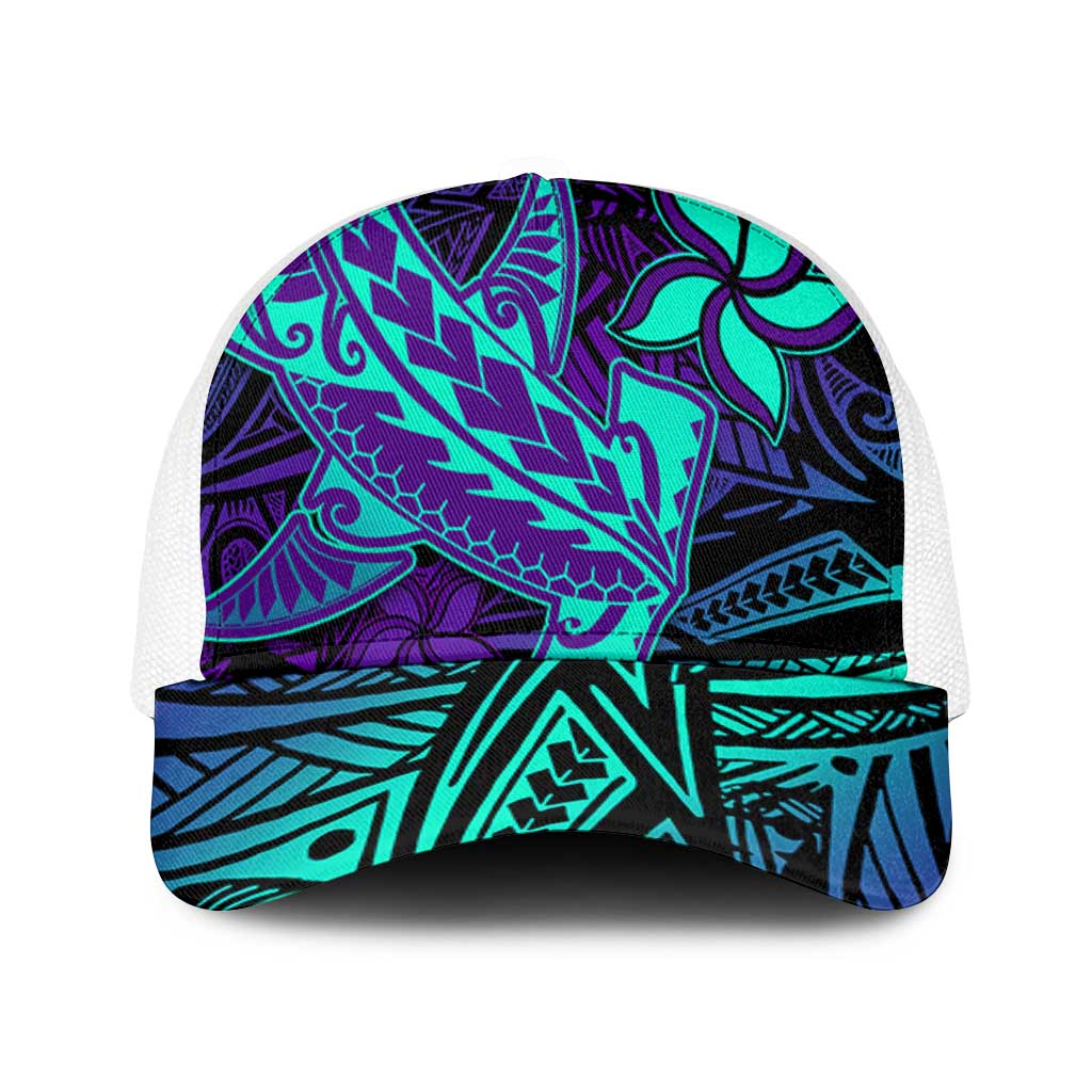 Purple Paradise Polynesian Mesh Trucker Cap Hawaiian Tribal Hammerhead Shark - Polynesian Pride