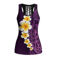 Purple Polynesia Hollow Tank Top Plumeria Tropical Leaves Galaxy Polynesian Art - Polynesian Pride