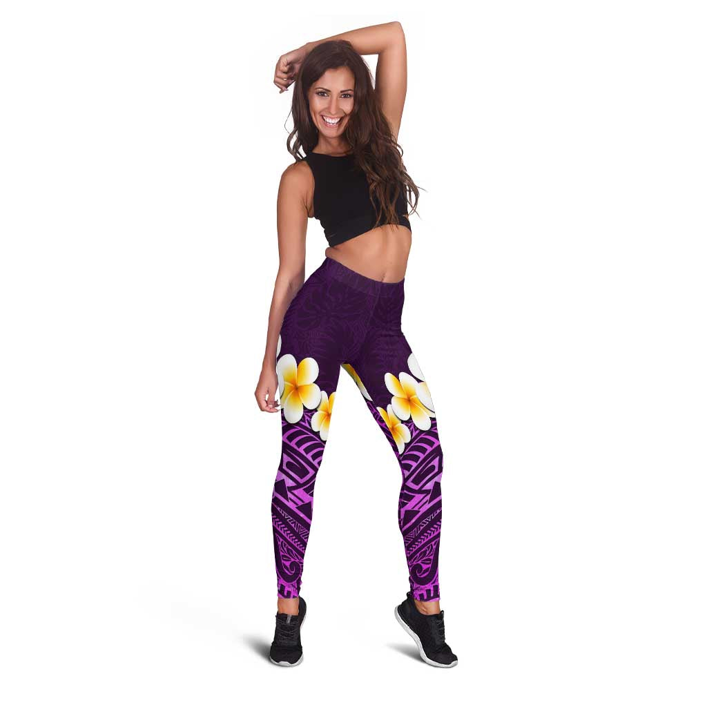 Purple Polynesia Leggings Plumeria Tropical Leaves With Galaxy Polynesian Art - Polynesian Pride