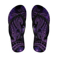 Purple Polynesia Shark Tattoo Flip Flops Polynesian Plumeria - Polynesian Pride