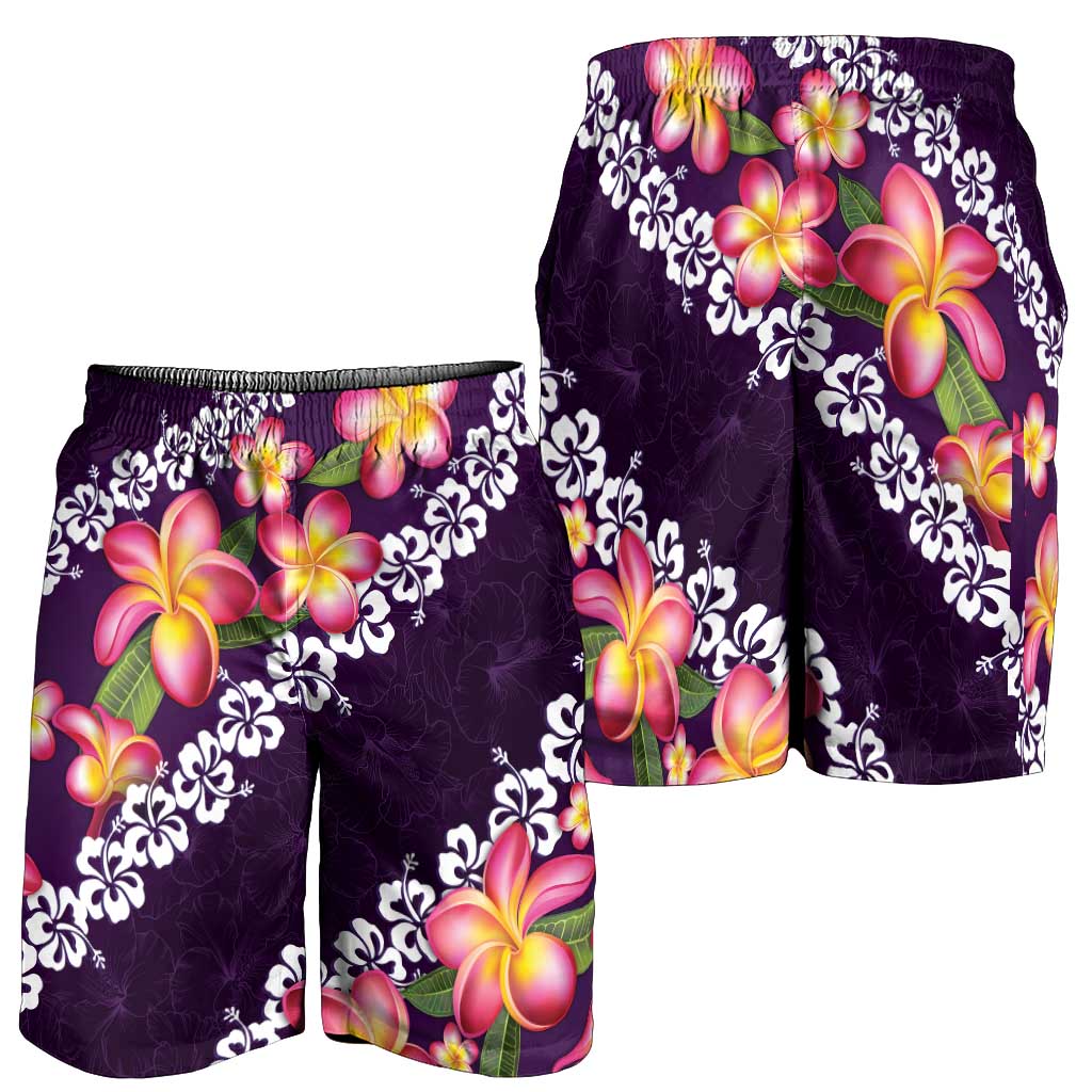 Purple Polynesia Shorts for Men Plumeria With Hibiscus Pattern Tropical Vibes - Polynesian Pride