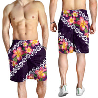 Purple Polynesia Shorts for Men Plumeria With Hibiscus Pattern Tropical Vibes - Polynesian Pride