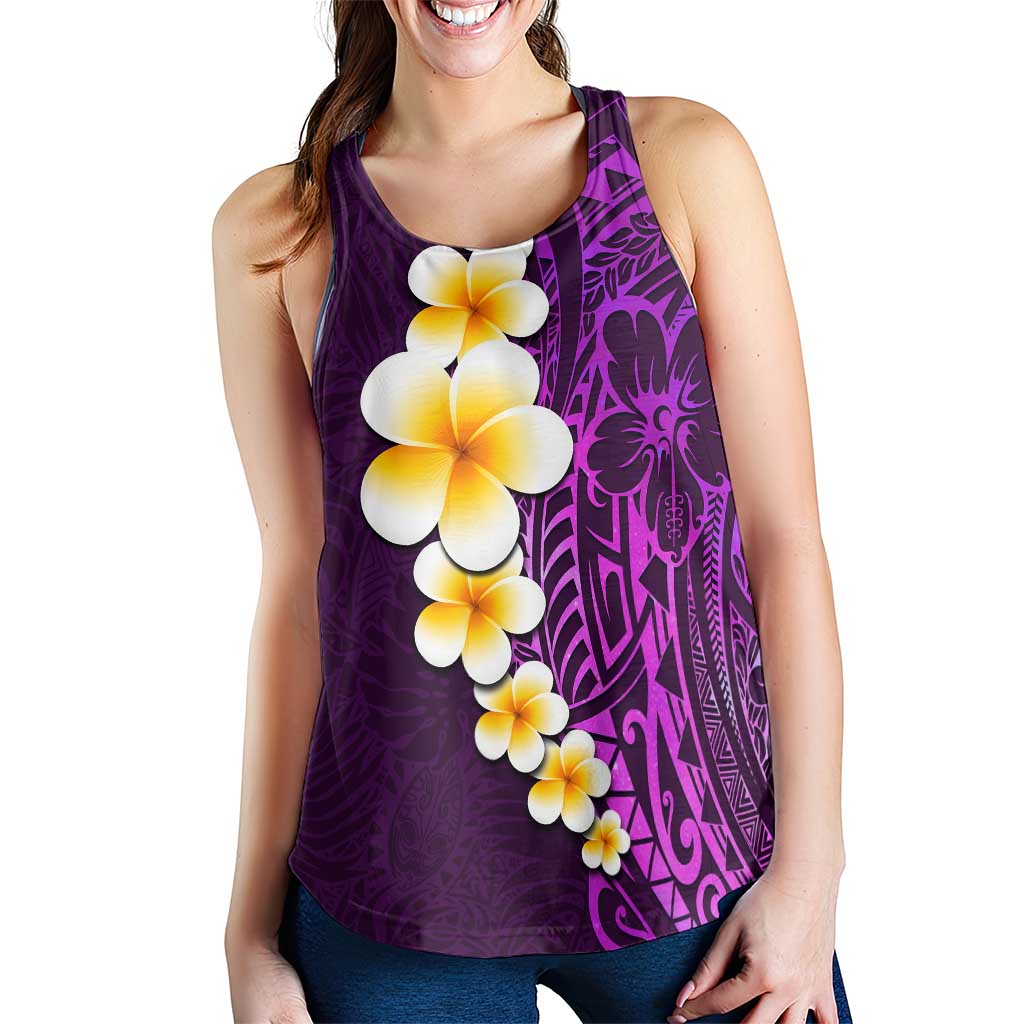 Purple Polynesia Women Racerback Tank Plumeria Tropical Leaves With Galaxy Polynesian Art - Polynesian Pride
