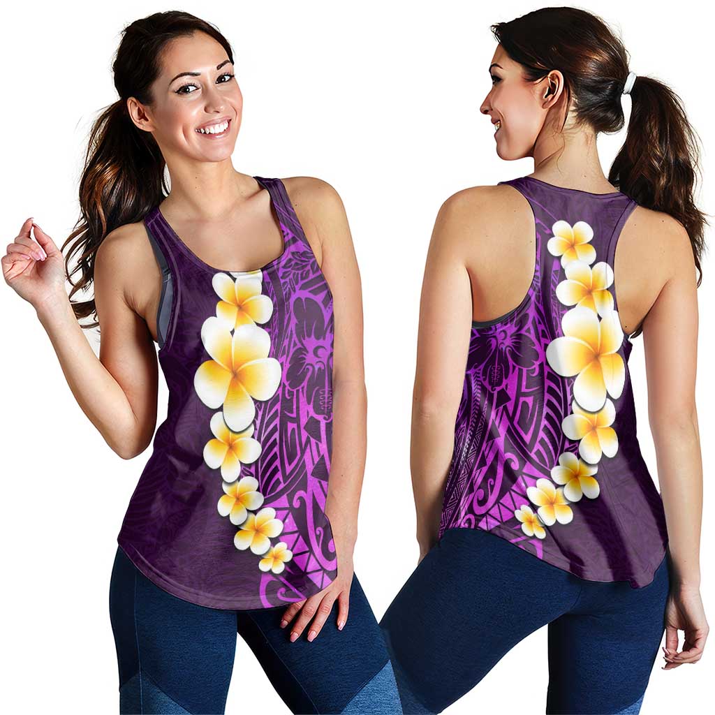 Purple Polynesia Women Racerback Tank Plumeria Tropical Leaves With Galaxy Polynesian Art - Polynesian Pride