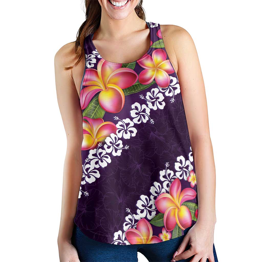 Purple Polynesia Women Racerback Tank Plumeria With Hibiscus Pattern Tropical Vibes - Polynesian Pride