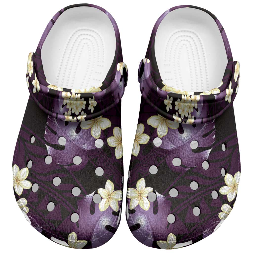 monstera crocs Purple Tropical Hawaii Clogs Shoes Seamless Monstera Plumeria Hawaiian  Pattern