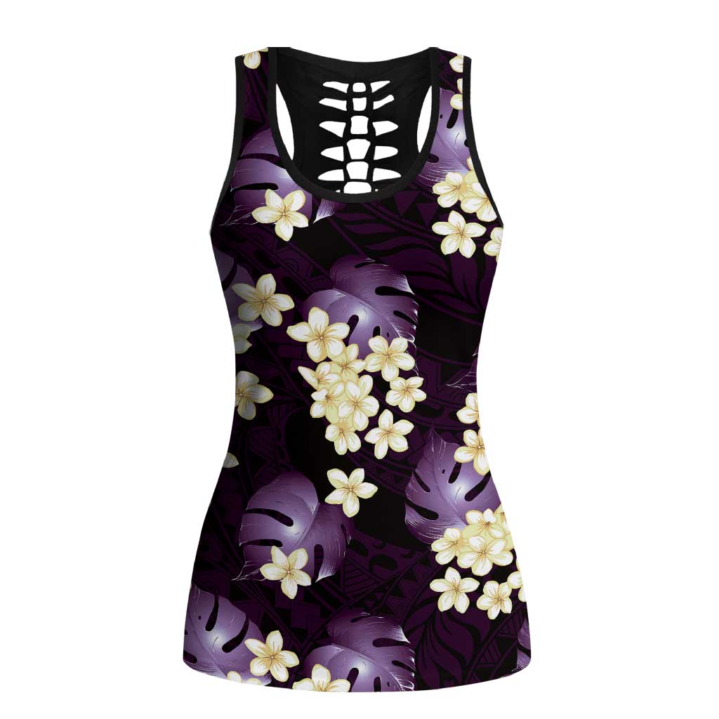Purple Tropical Hawaii Hollow Tank Top Seamless Monstera Plumeria Hawaiian Pattern - Polynesian Pride