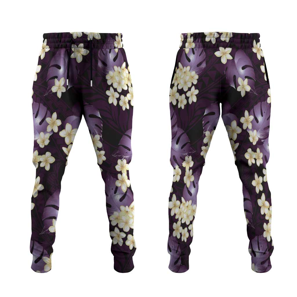 Purple Tropical Hawaii Jogger Pants Seamless Monstera Plumeria Hawaiian Pattern - Polynesian Pride