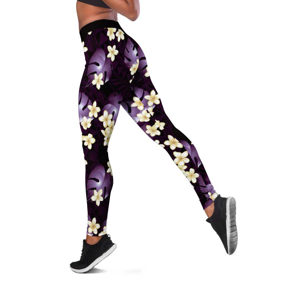 Purple Tropical Hawaii Leggings Seamless Monstera Plumeria Hawaiian Pattern - Polynesian Pride